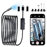 WOVTE Câmera De Endoscópio Com Luz- Câmera De Cobra De 5 Metros- Boroscópio à Prova D-água IP67- Câmera De Inspeção 1920p Com 8 Luzes LED Ajustáveis Para Android-iPhone - Sem Necessidade De Wi-Fi
