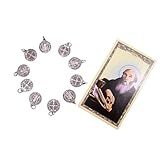 Wowser Conjunto De Medalhas De São Bento Com Cartão Sagrado- Medalhas Religiosas Prateadas Antigas- 0-75 Inches- Metal- Sem Pedra Preciosa