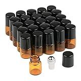 Wresty 25 Frascos De Rolo De Vidro De óleo Essencial- Minúsculos- Recarregáveis- Vazios- Aromaterapia- Perfume- Líquido- âmbar- Vidro- Rolo- Frascos- Frascos De Metal -1 Ml-