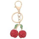 WRITWAA Lindo Chaveiro Com Strass De Cristal De Cereja 3D Pingente De Frutas Cereja Bolsa De Mão Para Mulheres Meninas Bolsa Carteira Celular Ou Pingente De Carro Vermelho 11 00X4 50X1 50CM