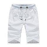 WSLCN Bermudas Masculinas De Sarja Shorts De Praia De Verão Cintura Elástica Branco Tamanho Asiático 4XL