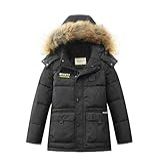 WSLCN Casaco Infantil Com Capuz Para Meninos Jaqueta Longa Quente De Inverno Preto For 120cm