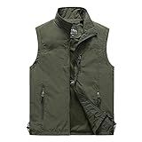 WSLCN Colete De Pesca Masculino Safari Forrado Com Lã Para Trabalho Ao Ar Livre Sem Mangas Verde M
