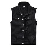WSLCN Colete Jeans Masculino Sem Mangas Casual Rasgado Vintage Caubói Caimento Justo 841 Preto Small
