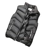 WSLCN Colete Masculino De Inverno Grosso Jaqueta Acolchoada Sem Mangas Quente Gola De Pé Bolsos Com Zíper Preto Tamanho G