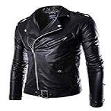 WSLCN Jaqueta Masculina De Couro Sintético Slim Fit Jaqueta De Motoqueiro Com Zíper Diagonal Preto Tamanho Asiático XL