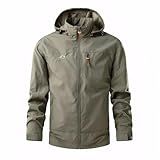 WSLCN Jaqueta Masculina Leve Com Capuz Softshell Primavera Outono Impermeável Caminhadas Jaqueta Corta Vento Caqui M