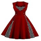 WSLCN Vestido Feminino Sem Mangas Vintage Slim Fit De Bolinhas Vestido Midi Plissado Vermelho Escuro Tamanho M