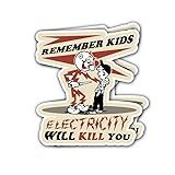 WSQ Pacote Com 2 Adesivo De Vinil Remember Kids Electricity Will Kill You Adesivos De Segurança Engraçados à Prova D água De 10 Cm Para Carros Caminhões Portas De Vidro Garrafas De água Chapéu