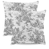 Wsunsal Conjunto De 2 Capas De Travesseiro De Banheiro Cinza Preto 40 6 X 40 6 Cm Conjunto De 2 Capas De Almofada Vintage Francês Country Fazenda Quadrada De Linho Decoração Para Casa Sofá Quarto Ao
