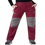 WULFUL Calça Feminina Impermeável à Prova De Vento Para Caminhada Esqui Neve Forro De Lã Softshell E Isolamento Térmico Vinho Cinza PP