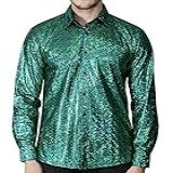 WULFUL Camisa Social Masculina Com Lantejoulas E Manga Comprida Com Botões Camisa Luxuosa Discoteca Festa Noturna Fantasia De Formatura De Natal- Verde- P