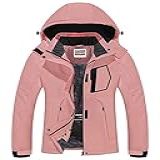 WULFUL Jaqueta Feminina Impermeável Para Esqui Na Neve Casaco De Inverno à Prova De Vento Com Capuz Removível Rosa GG