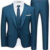 WULFUL Terno Masculino Slim Fit Com Um Botão- Blazer De 3 Peças- Colete E Calça Para Festa De Casamento De Negócios- Azul-petróleo- GG