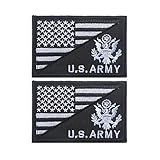 X-Sem Bandeira Americana Com Emblema Do Exército Dos EUA - Pacote Com 2 Emblemas Táticos Bordados Morais- Black-White- 1