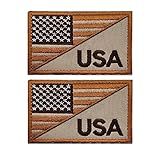 X-Sem Bandeira Americana Dos EUA Com Patch Do Exército Dos EUA - Pacote Com 2 Emblemas Táticos Bordados Militares -marrom-EUA-