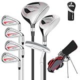 XDriveMax Conjunto Completo De 8 Peças De Taco De Golfe Masculino Mão Direita Esquerda Para Homens E Mulheres Inclui Bolsa De Suporte Com Capuz De Chuva 3 Fairway Wood Com Capas De Cabeça Híbrido