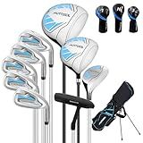 XDriveMax Conjunto Completo De Tacos De Golfe Masculino Com 10 Peças Mão Direita Para Homens Inclui Bolsa De Suporte Com Capuz De Chuva 1 Driver 3 Madeira 5 Híbrido Com 3 Capas De Cabeça 6 