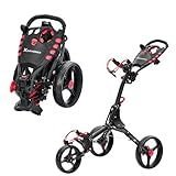 XDriveMax GC408 Carrinho De Golfe Dobrável Carrinho De Golfe Leve De 3 Rodas Carrinho De Golfe Para Tacos De Golfe E Bolsa De Golfe Com Porta Copos Compartimento De Armazenamento Vermelho 