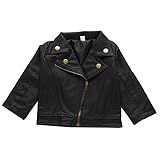 Xfglck Jaqueta Infantil Infantil De Couro Sintético Com Zíper E Roupas De Inverno, Preto, 12-18 Meses