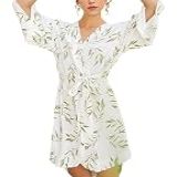 Xfileen Roupão Feminino De Verão Estampado Casual Curto Macio Com Manga 3 4  Verde 1208  G