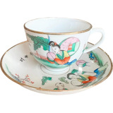 Xícara De Chá Chinesa Pintada À Mão Antiga Colecionável 