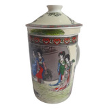 Xícara De Chá Porcelana Oriental Com Coador Acoplado Antigo