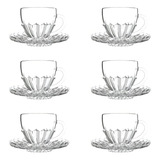 Xícaras De Vidro Com Pires P Café Chá 90ml Jogo C 6 Xicara