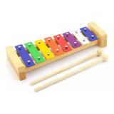 Xilofone Metalofone Infantil C 8 Notas Cor Colorido Madeira