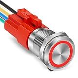 XINYIELE Interruptor De Botão De 12 V Com Trava De 16 Mm à Prova D água Aço Inoxidável Com Luz LED Interruptor De Botão Liga Desliga Para Carro Orifício De Montagem De 1 6 Cm Com Plugue De Soquete