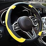 Xizopucy Capa De Volante Amarela Microfibra Couro Acessórios De Carro Esportivo Para Homens E Mulheres  Respirável Antiderrapante Ajuste Universal 35 5 Cm  Preto E Amarelo 