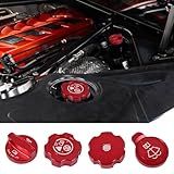 Xomzema Conjunto De 4 Peças De Tampa De óleo De Motor Tampa De Fluido De Freio Limpador De Tampa De Radiador Conjunto Decorativo De Tampa De óleo De Motor De Liga De Alumínio Para Corvette C8 Z51 Z06