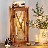 XRKITE Lanterna Decorativa De Vela De Madeira Decoração De Pátio Com Parte Superior E Vidro Inoxidável Decoração De Suporte De Lanterna De Furacão Para Ambientes Internos E Externos Casa Jardim Casamento