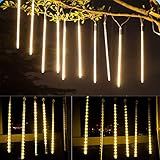 Xunata Luzes Solares Ao Ar Livre 8 Tubos 144 LED à Prova D água Chuva De Meteoros Luz De Natal Gota De Chuva Caindo Cordão De Luzes De Gelo Em Cascata Para Decoração De árvore