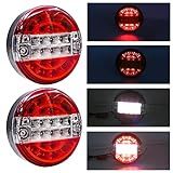 Xuzimaoyi Luzes Traseiras Redondas De LED 20 Luzes Traseiras De Reboque De Freio De Freio Redondo Luzes De Seta Para Estação De Vagões ônibus Caminhões Reboques 2 Peças Vermelho E Branco 