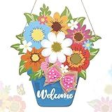 Xylolfsty Decoração De Porta De Primavera Sinal De Boas Vindas Para Porta Da Frente Decorações De Porta De Primavera Ganchos De Porta De Flores Decoração De Páscoa Decoração De Parede De Madeira