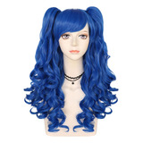 Y Peruca Lolita Longa Com Rabo De Cavalo Azul Encaracolado