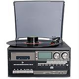 Yajun Toca Discos Bluetooth Vinil Gravador Vintage Gramofone 3 Velocidades USB Gravador Multifuncional CD Rádio Fonógrafo  Preto