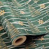 Yarcony Papel De Embrulho Para árvore De Natal Kraft 43 Cm X 80 M Árvore De Natal Verde Reciclável Criativa Com Design De Linha Elegante Papel De Embrulho De Presente De Inverno Para Férias 