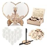 YBENWL Alternativo De Livro De Convidados De Casamento Conjunto De Decoração De Casamento De Corações De Madeira Para Recepção Livro De Visitas Com Fatias De Madeira Em Branco Balões Canetas E
