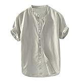 YHEGHT Camisas De Algodão Blusa Lisa De Linho Retrô Camiseta Masculina Curta Folgada Manga De Botão Camisa Social Masculina E Cinza GG