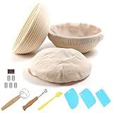 YIYA Conjunto De 2 Cestas Redondas Para Assar Pão 23 Cm Kit De Massa Fermentada Cesta à Prova De Pão Banneton Com Forros Acessórios Para Uso Profissional E Doméstico