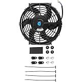 YMAUGP Ventilador Elétrico Universal Slim De 25 Cm Ventilador Elétrico De Refrigeração 12V 80W Com Kit De Montagem Curvo Largo Resistente 6 Lâminas S Ventilador De Pressão De 25 Cm Preto