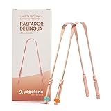 YOGATERIA Kit Limpador Raspador De Língua Cobre Ayurvédico 100 Puro Elimina O Mau Hálito Toxinas E Resíduos Fácil De Limpar Antibacteriano Higiênico E Durável 2 Unds 