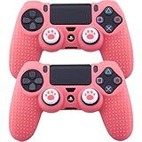 YoRHa Capa De Silicone Para Controle PS4 X 2 Coral Com Alças Exclusivas Para Polegar X 4