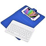 Yosoo Health Gear Capa E Teclado Bluetooth Sem Fio Capa Flip Universal Para Teclado Bluetooth Sem Fio Capa De Couro PU Com Suporte Para Telefones IOS Android Azul 