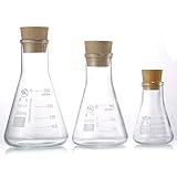 Young4us Conjunto De Frascos Erlenmeyer De Vidro 250 Ml 150 Ml E 50 Ml Frascos Erlenmeyer De Vidro Borossilicato Graduados Com Rolhas De Borracha E Escalas Precisas Para Laboratório Experimento Q