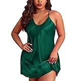 Yoyorule Conjunto De Camisola Feminina De Renda Lingerie De Cetim Sexy Conjuntos De Dormir Chinelos Sensuais Camisolas De Verão Verde GG
