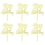 YQLXDHBD 6 Peças De Topo De Bolo De Acrílico Dourado Espelhado Feliz 50º Aniversário- Ideias De Decoração De Festa De Aniversário- Decoração De Festa De Aniversário De 50 Anos