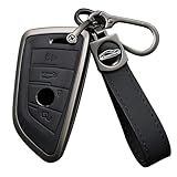 Ysbxitu Capa De Chaveiro Inteligente De Liga De Zinco E Couro Com 4 Botões Com Chaveiro Remoto Compatível Com BMW Série 2 MPV F45 F46 3 Series Sedan Chaveiro Chaveiro Longo Preto